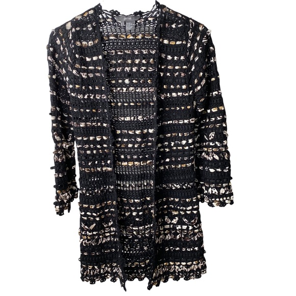 Per Se Ribbon Boucle Woven Open Silk Weave Cardigan Duster Small - Picture 14 of 14